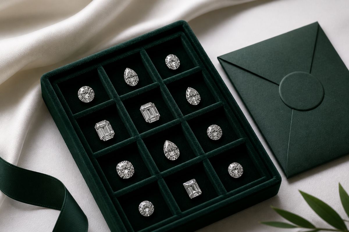Loose diamonds arranged for natural and lab-grown diamond sourcing