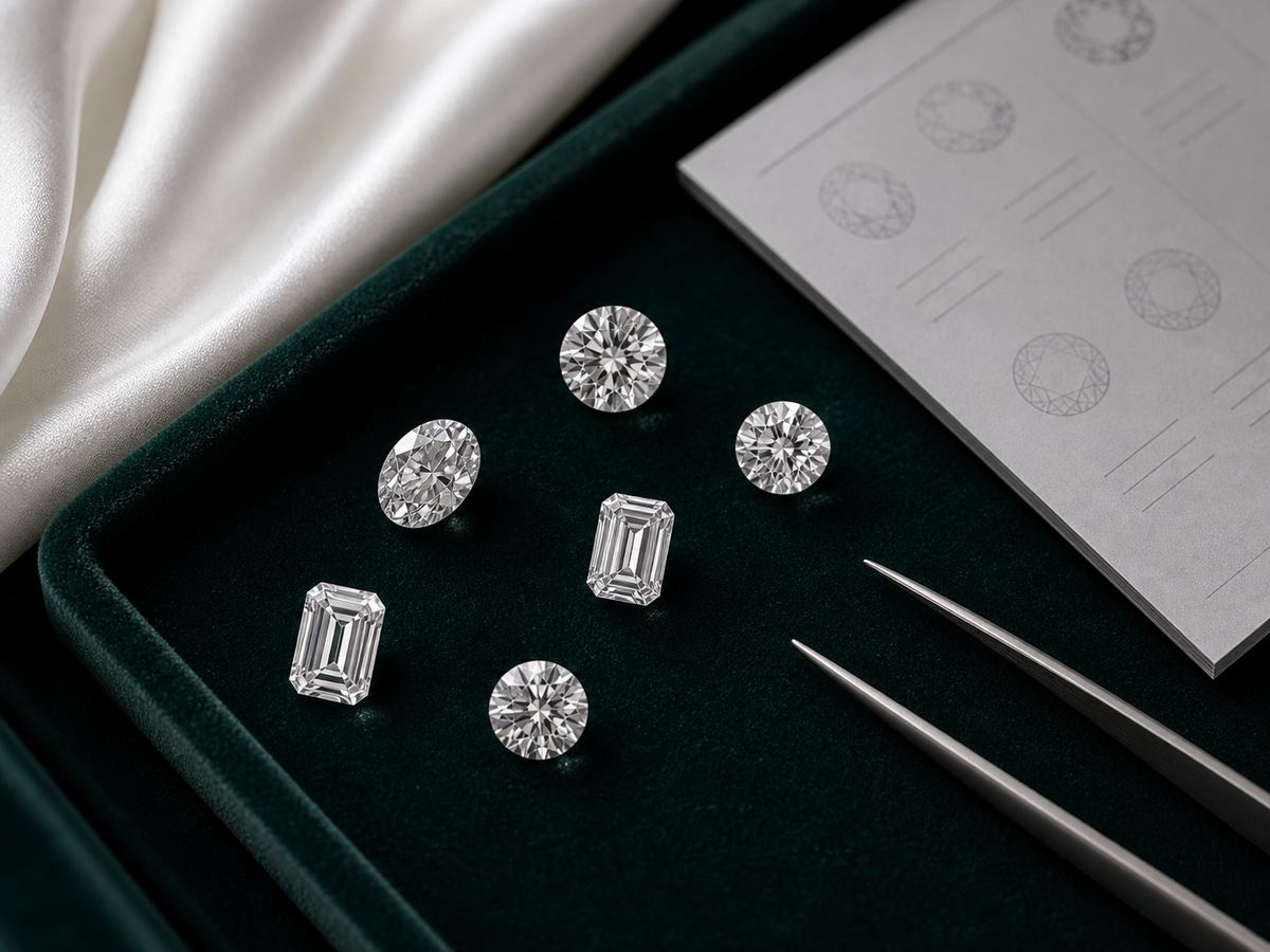 Loose diamonds in different shapes arranged for bespoke ring sourcing